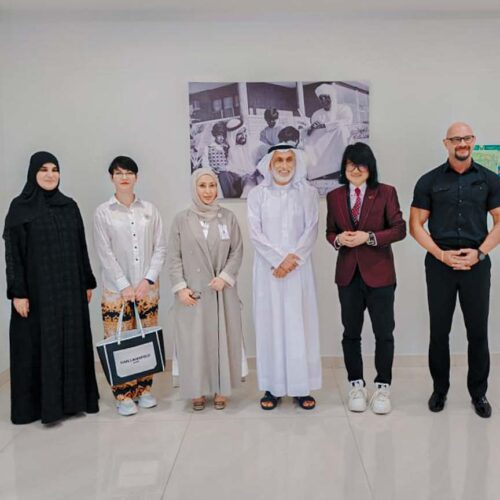 Prof. Dato' Sri Dr. Mike Chan (second from right) with ADSCC officials, including H.E. Khalid Mubarak Albuainain Almazrouie and CMO Dr. Maysoon Al Karam, during his visit on October 9, 2024.