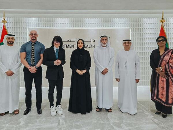 A collaborative moment: Prof. Mike Chan meets with healthcare leaders at the Abu Dhabi Department of Health, including Dr. Asma Al-Mannaei Executive Director Research, to explore potential partnerships in advancing stem cell research and innovative treatments.