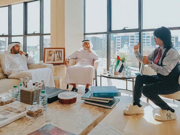 Prof. Mike Chan shares his vision for global healthcare advancements during a meeting with H.E. Khalid Mubarak Albuainain Almazrouie, advisor to the UAE government, and H.E. Mansoor Al Mansoori, Chairman of the Department of Health Abu Dhabi (DoH).