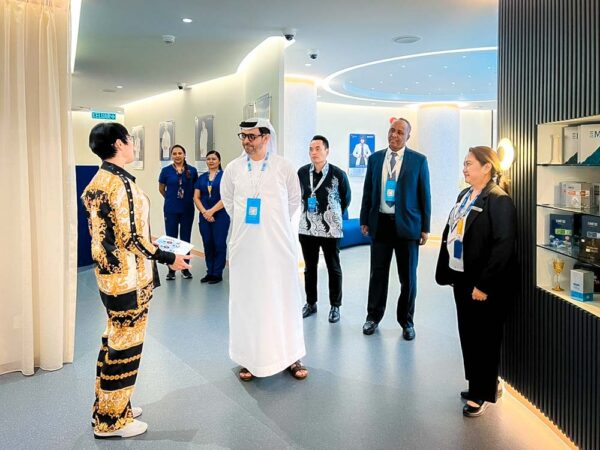 UAE Ambassador Dr. Mubarak Saeed AlDhaheri (center) tours the European Wellness Premier Centre in Kota Kinabalu, greeted by Dr. Olha Nishkumai on October 19, 2024.