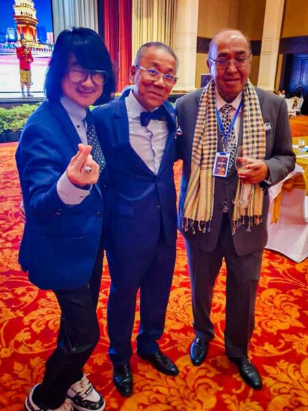 Prof. Mike Chan (Advisor of KSI), Dr. Sok Siphana (Chair of the Cambodian Organizing Committee and Senior Minister, Royal Government of Cambodia), and Tan Sri Majid Khan (Chairman of KSI Strategic Institute for Asia Pacific) stand together at the GCET Summit, representing key leadership in healthcare and regional development.